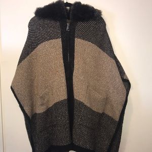 Knit Fur Hooded Zara Poncho/Coat